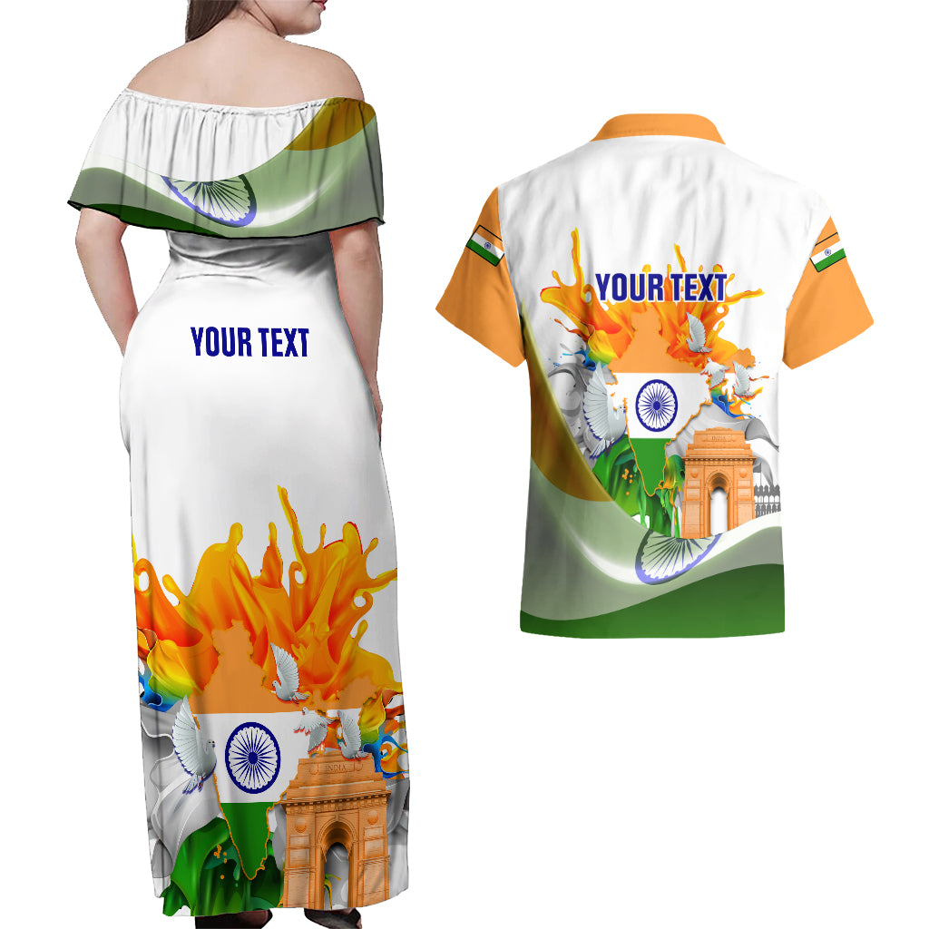 Custom India Couples Matching Off Shoulder Maxi Dress and Hawaiian Shirt Swatantra Diwas Happy Indian Independence Day - Wonder Print Shop