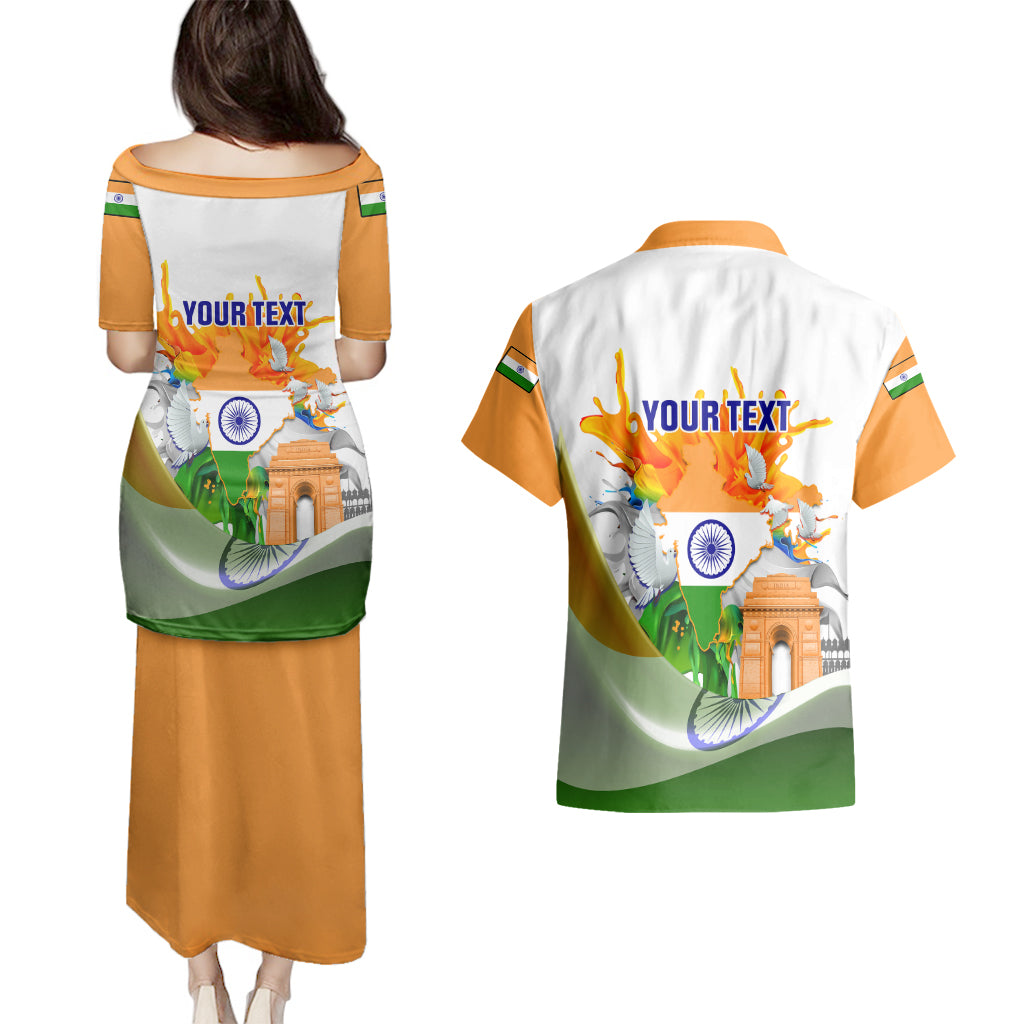 Custom India Couples Matching Puletasi Dress and Hawaiian Shirt Swatantra Diwas Happy Indian Independence Day - Wonder Print Shop