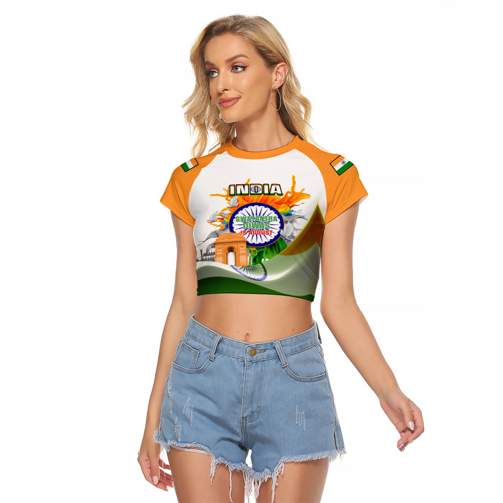 Custom India Raglan Cropped T Shirt Swatantra Diwas Happy Indian Independence Day - Wonder Print Shop
