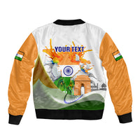 Custom India Sleeve Zip Bomber Jacket Swatantra Diwas Happy Indian Independence Day - Wonder Print Shop