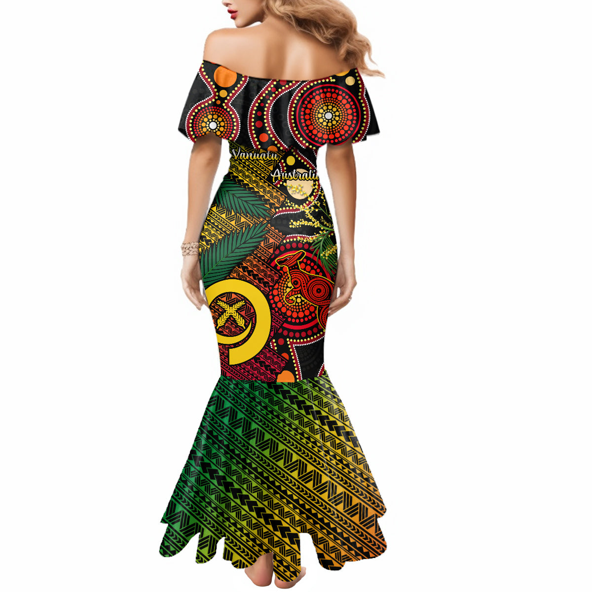 Vanuatu and Australia Mermaid Dress Vanuatuan Polynesian Mix Aussie Aboriginal Art - Wonder Print Shop