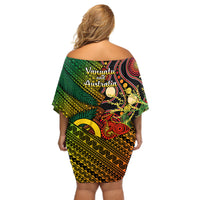 Vanuatu and Australia Off Shoulder Short Dress Vanuatuan Polynesian Mix Aussie Aboriginal Art - Wonder Print Shop