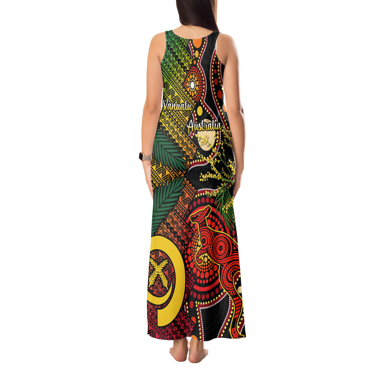 Vanuatu and Australia Tank Maxi Dress Vanuatuan Polynesian Mix Aussie Aboriginal Art - Wonder Print Shop
