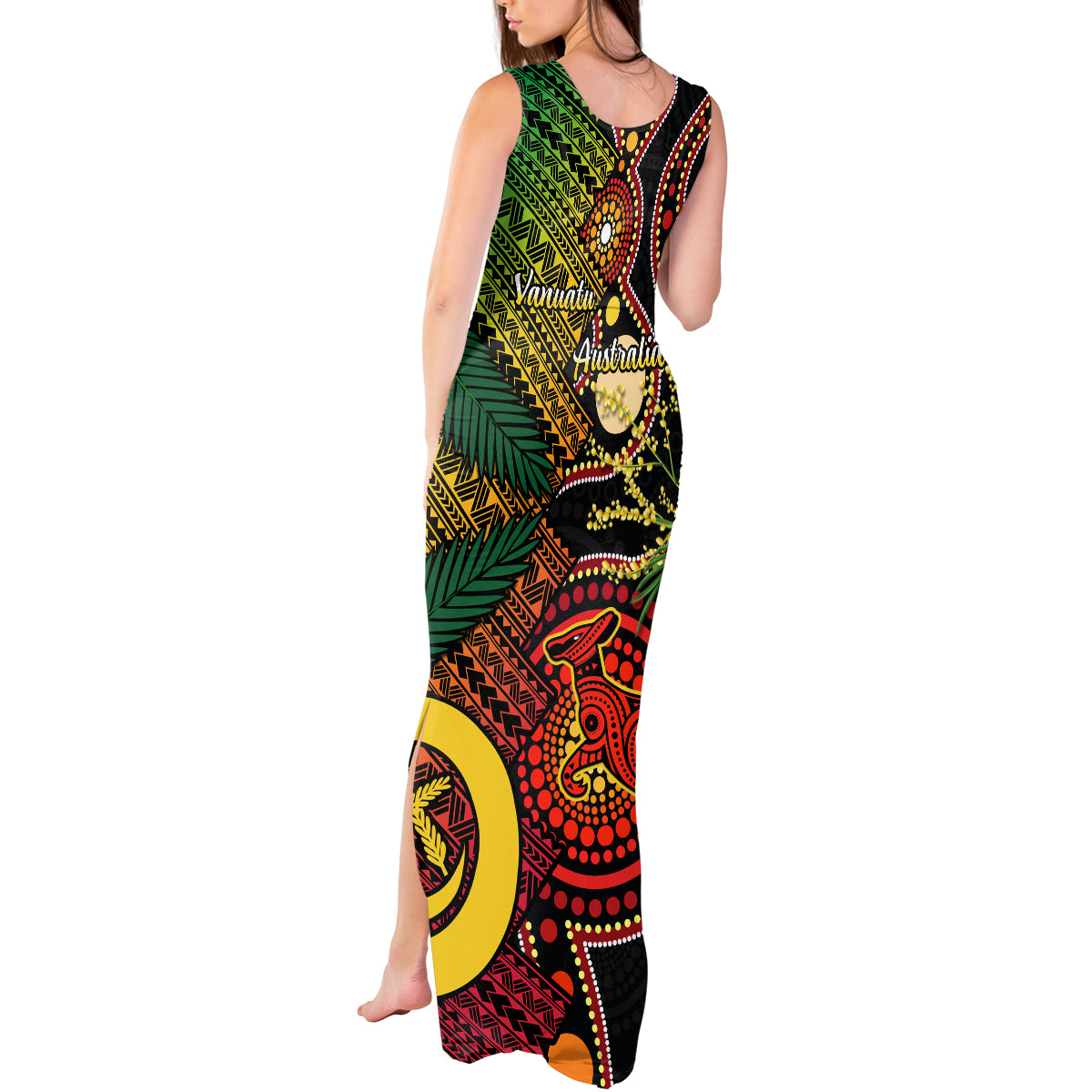 Vanuatu and Australia Tank Maxi Dress Vanuatuan Polynesian Mix Aussie Aboriginal Art - Wonder Print Shop