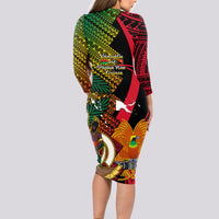 Vanuatu and Papua New Guinea Long Sleeve Bodycon Dress Vanuatuan With PNG Polynesian Pattern - Wonder Print Shop