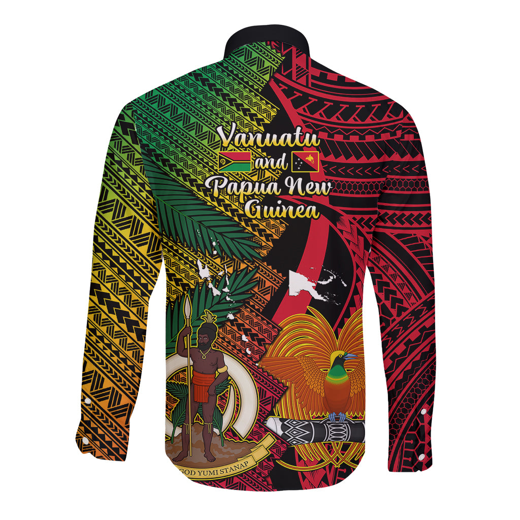 Vanuatu and Papua New Guinea Long Sleeve Button Shirt Vanuatuan With PNG Polynesian Pattern - Wonder Print Shop