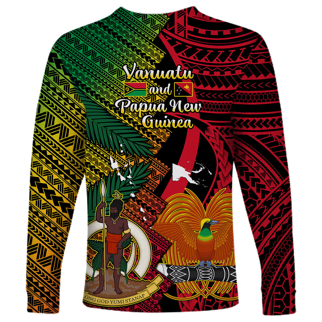 Vanuatu and Papua New Guinea Long Sleeve Shirt Vanuatuan With PNG Polynesian Pattern - Wonder Print Shop