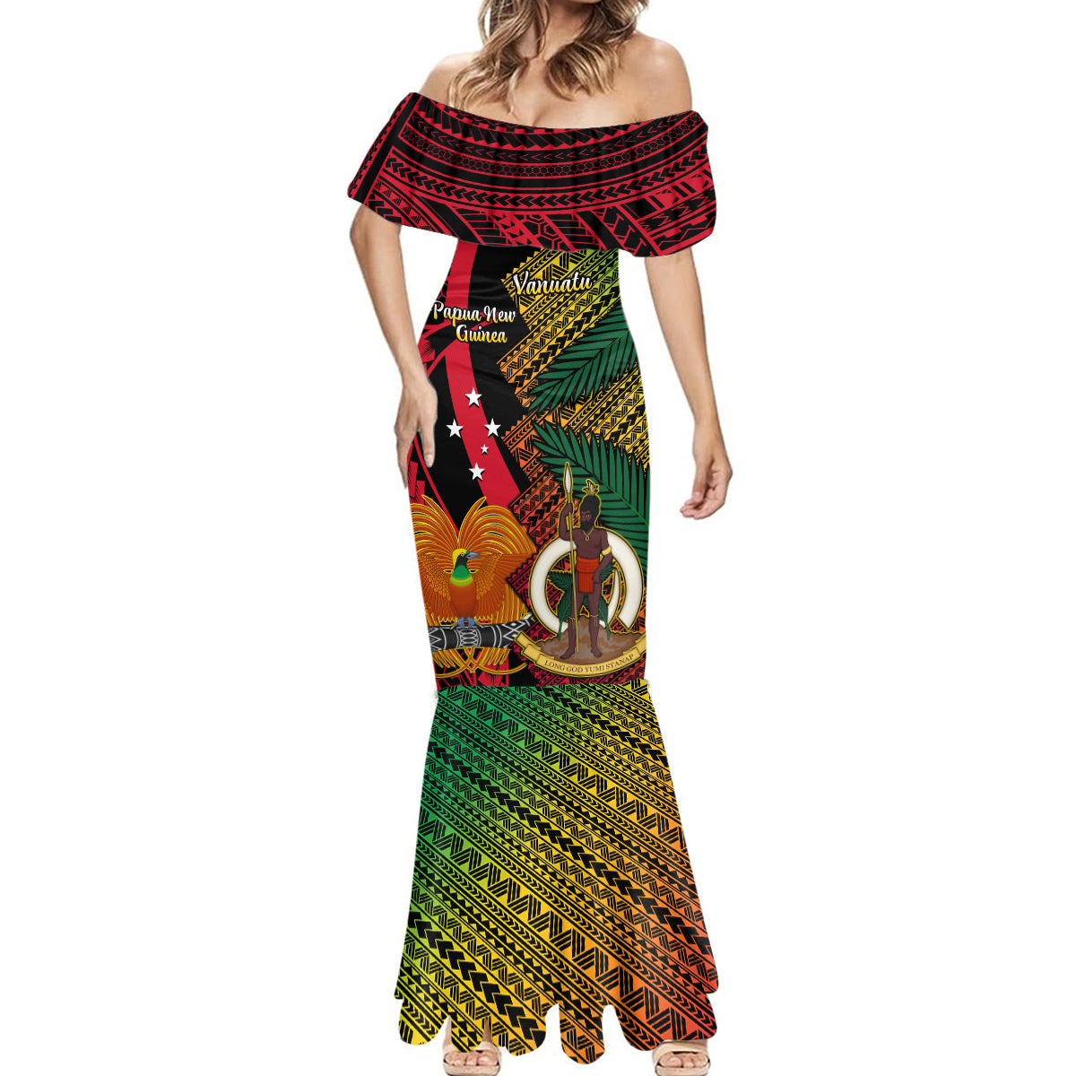 Vanuatu and Papua New Guinea Mermaid Dress Vanuatuan With PNG Polynesian Pattern - Wonder Print Shop