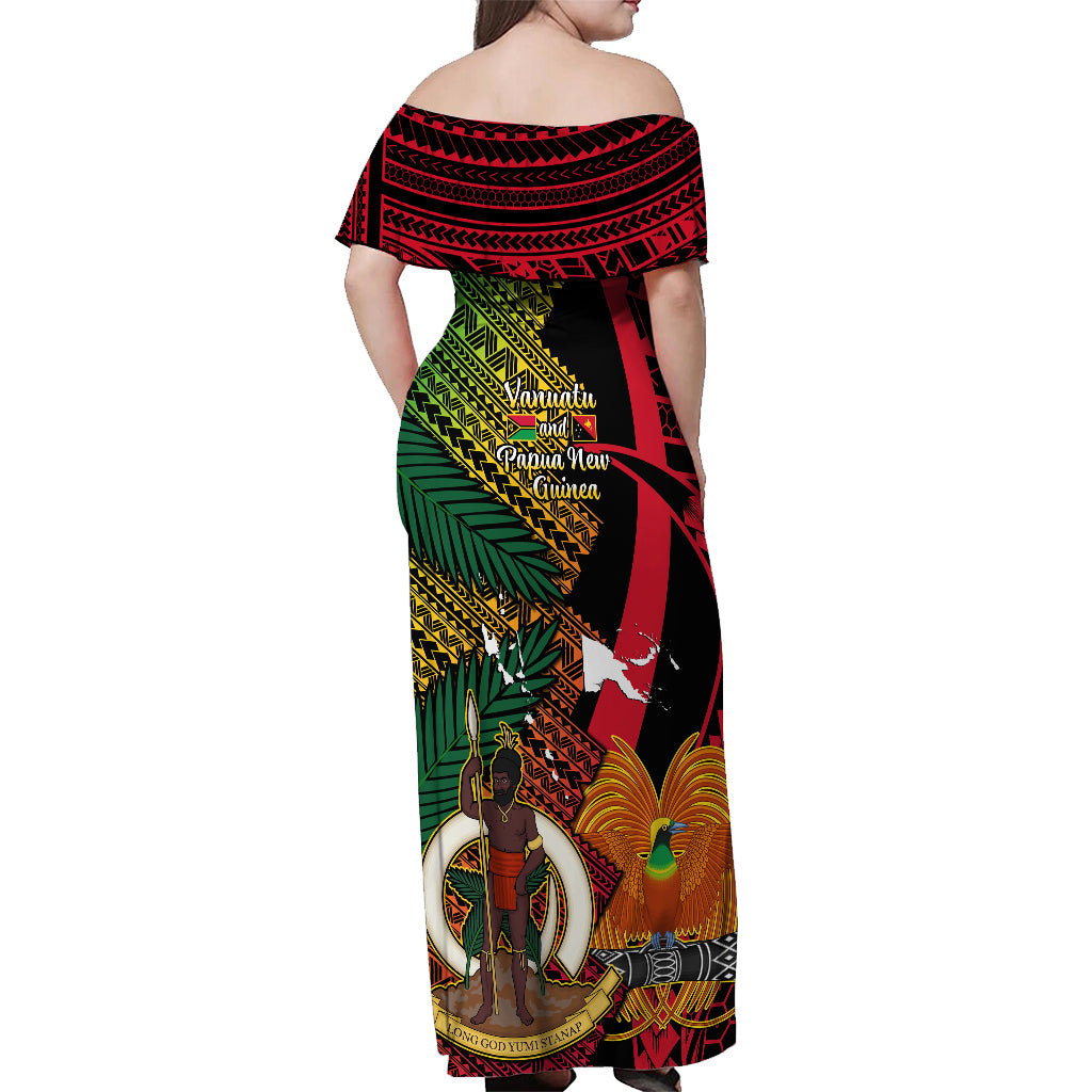 Vanuatu and Papua New Guinea Off Shoulder Maxi Dress Vanuatuan With PNG Polynesian Pattern - Wonder Print Shop