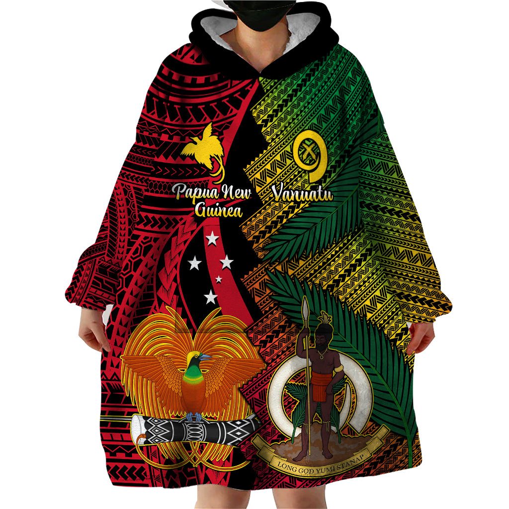 Vanuatu and Papua New Guinea Wearable Blanket Hoodie Vanuatuan With PNG Polynesian Pattern - Wonder Print Shop