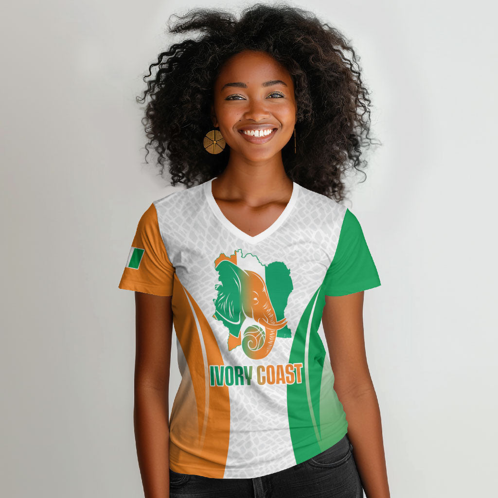 Ivory Coast Basketball Custom Women V-Neck T-Shirt 2026 Allez Les Elephants
