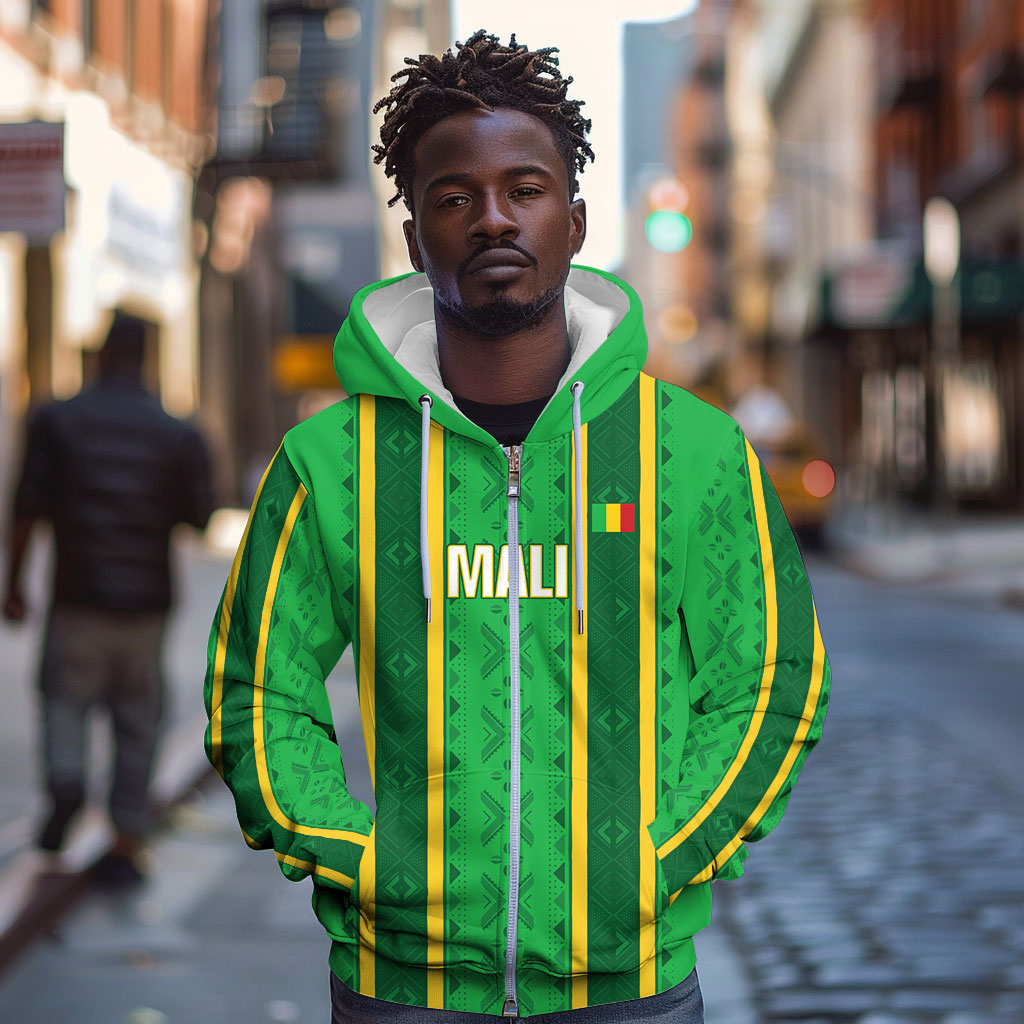 Mali Basketball Custom Zip Hoodie Mud Cloth Bogolan Pattern