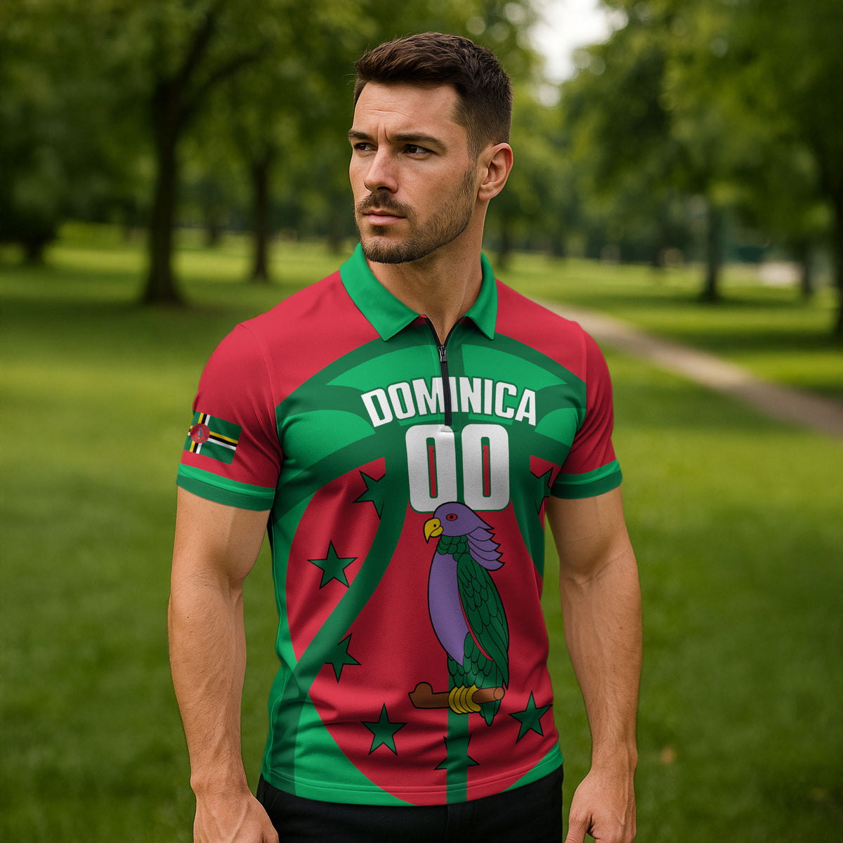 Dominica Basketball Custom Zipper Polo Shirt Sisserou Parrot Sporty Style