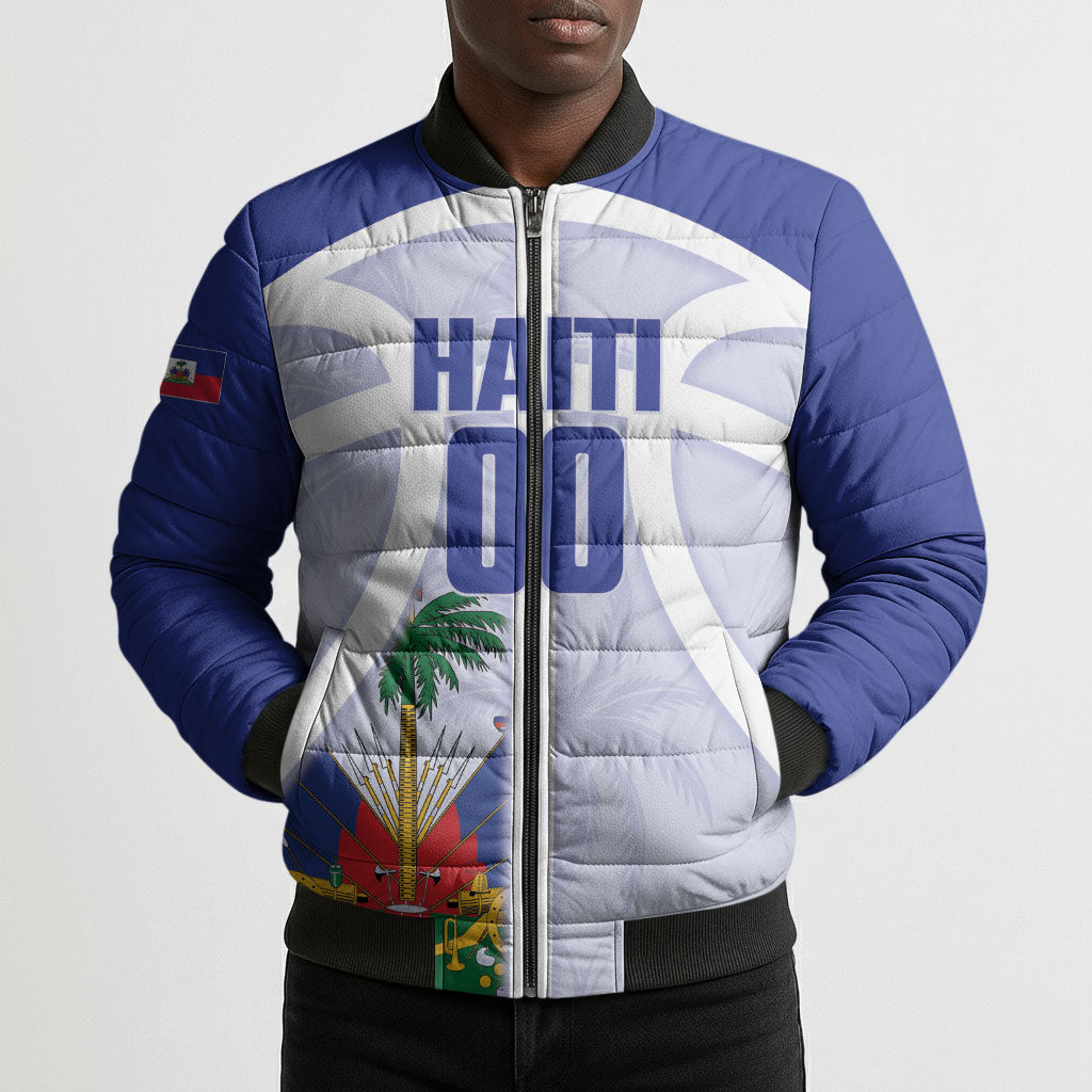 Haiti Basketball Custom Bomber Puffer Jacket Ayiti Coat Of Arms White Sporty Style