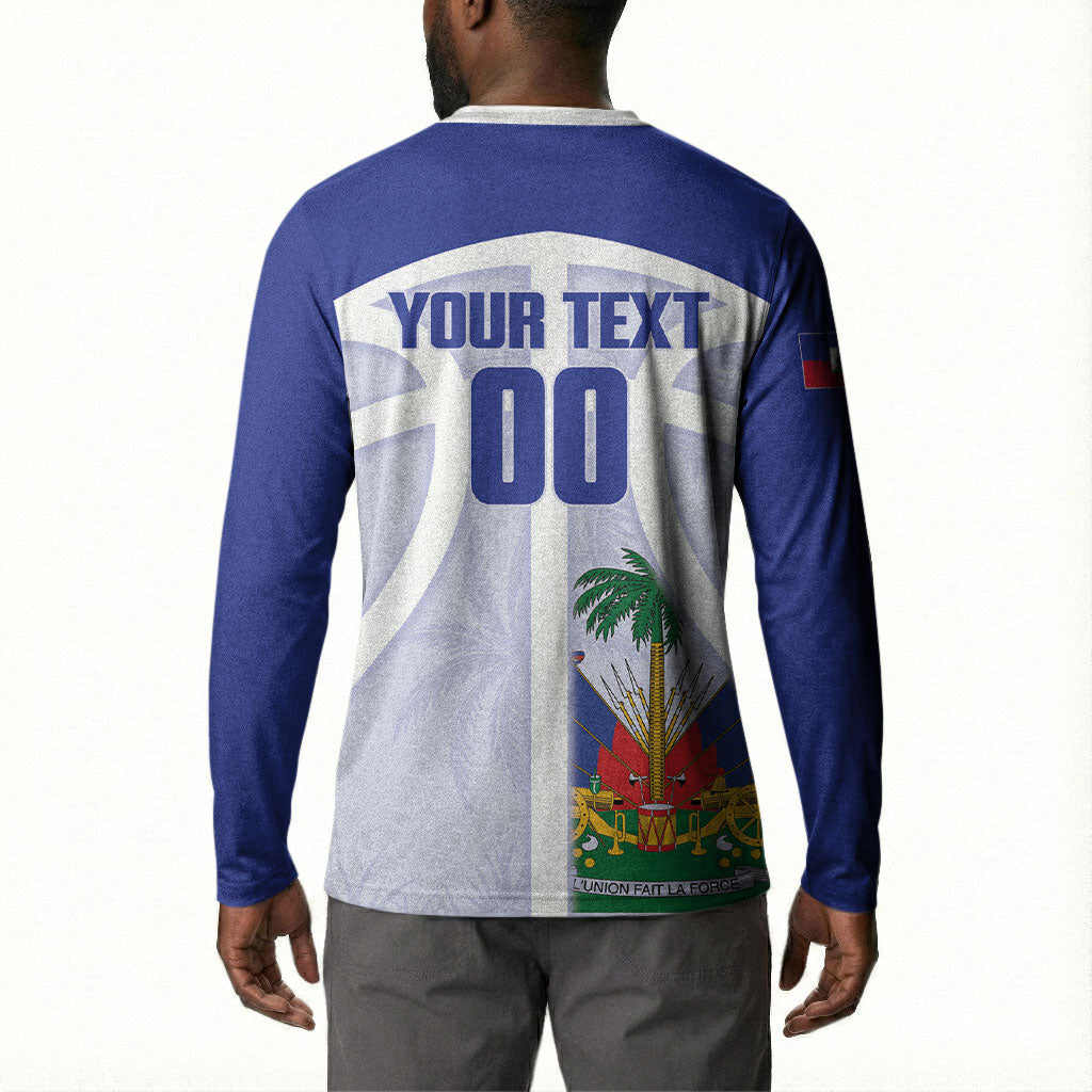 Haiti Basketball Custom Button Sweatshirt Ayiti Coat Of Arms White Sporty Style
