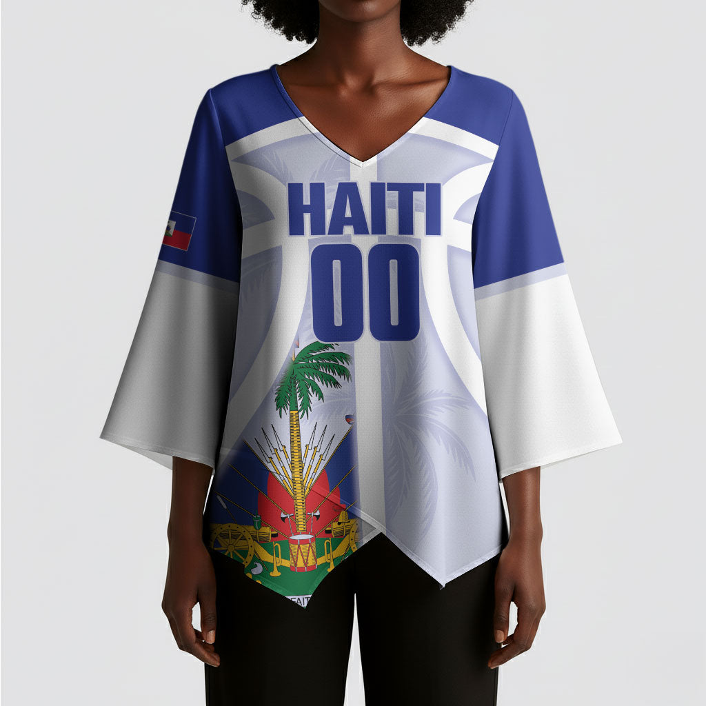 Haiti Basketball Custom Kimono Sleeve Blouse Ayiti Coat Of Arms White Sporty Style