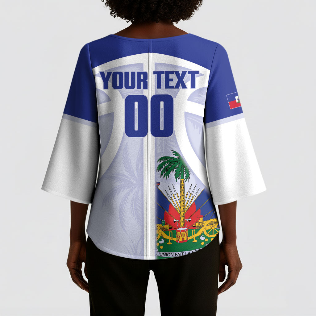 Haiti Basketball Custom Kimono Sleeve Blouse Ayiti Coat Of Arms White Sporty Style