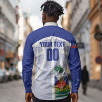 Haiti Basketball Custom Long Sleeve Button Shirt Ayiti Coat Of Arms White Sporty Style