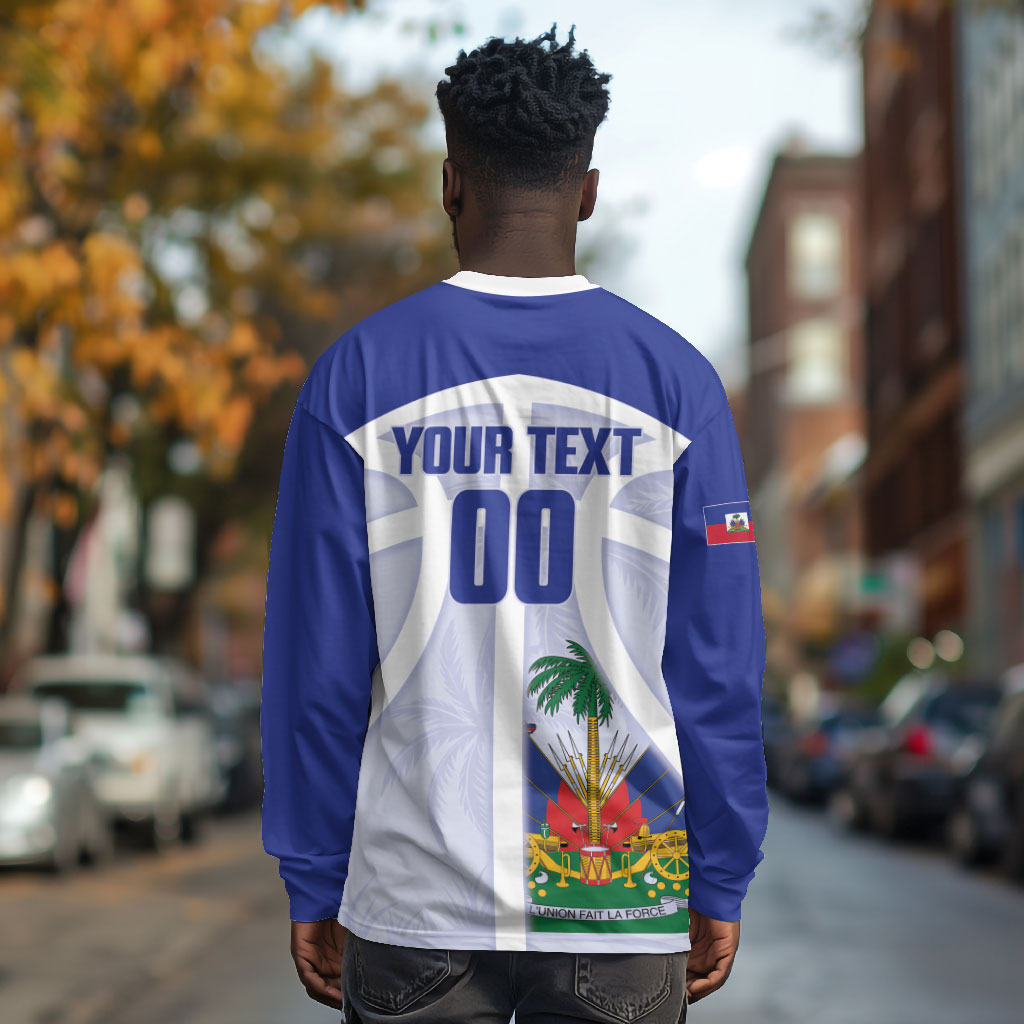 Haiti Basketball Custom Long Sleeve Shirt Ayiti Coat Of Arms White Sporty Style
