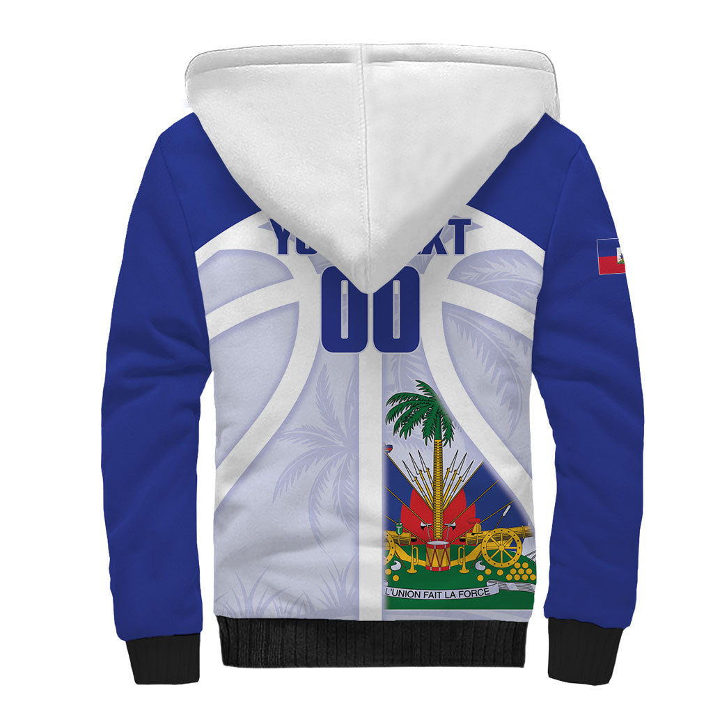 Haiti Basketball Custom Sherpa Hoodie Ayiti Coat Of Arms White Sporty Style