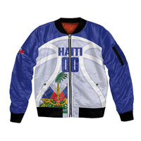 Haiti Basketball Custom Sleeve Zip Bomber Jacket Ayiti Coat Of Arms White Sporty Style
