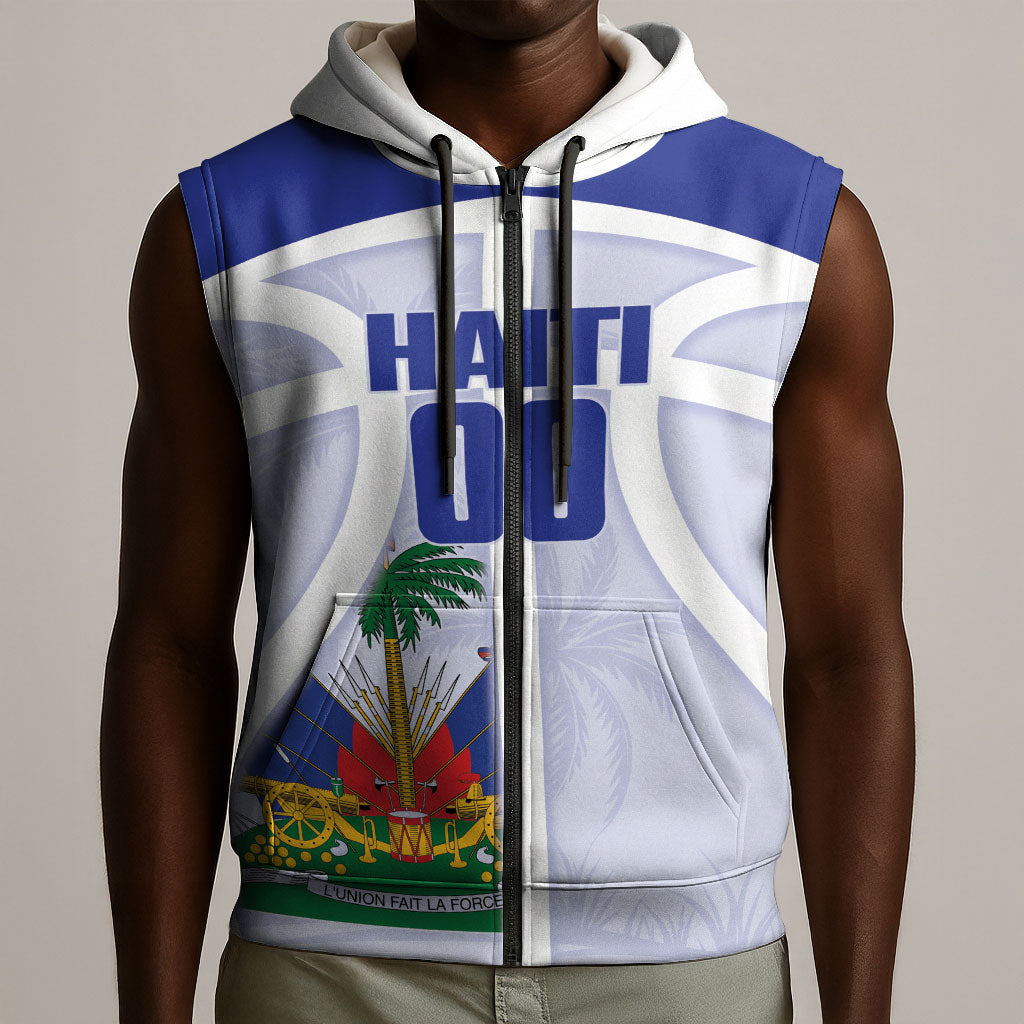 Haiti Basketball Custom Sleeveless Zip Hoodie Ayiti Coat Of Arms White Sporty Style