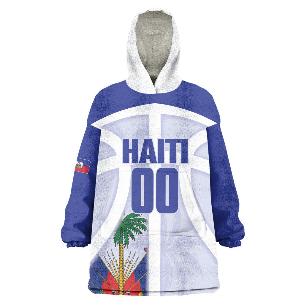 Haiti Basketball Custom Wearable Blanket Hoodie Ayiti Coat Of Arms White Sporty Style