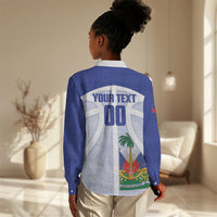 Haiti Basketball Custom Women Casual Shirt Ayiti Coat Of Arms White Sporty Style