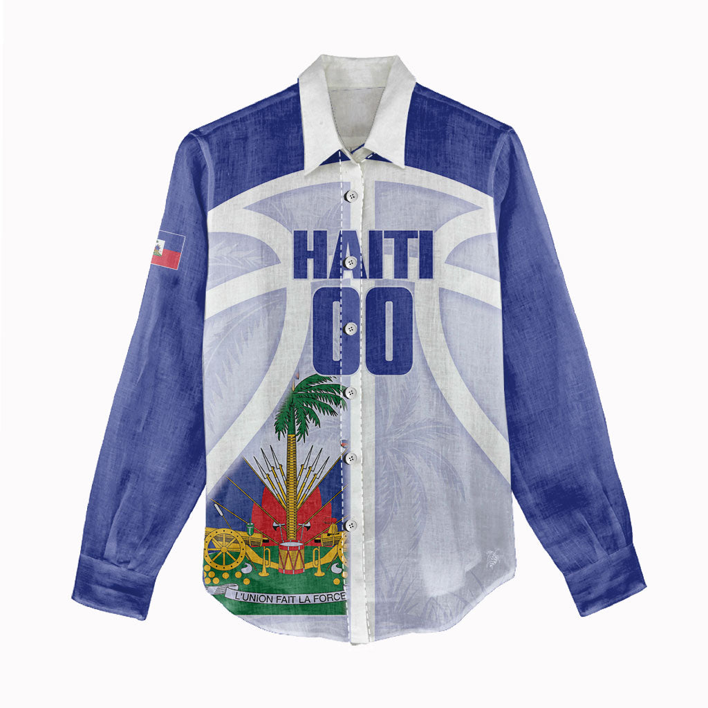 Haiti Basketball Custom Women Casual Shirt Ayiti Coat Of Arms White Sporty Style