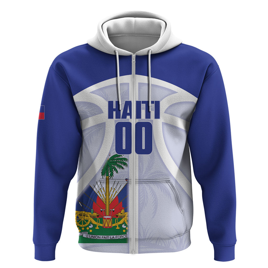 Haiti Basketball Custom Zip Hoodie Ayiti Coat Of Arms White Sporty Style