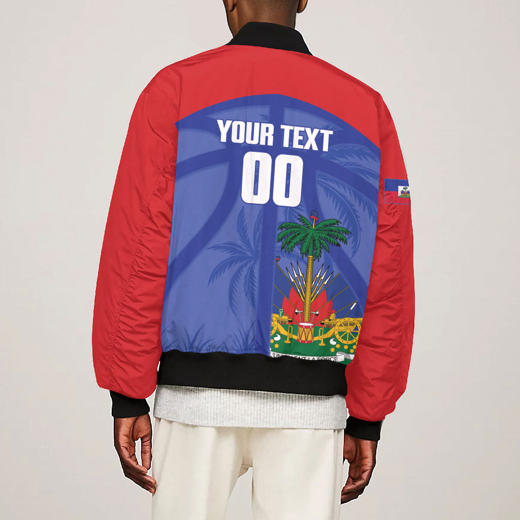 Haiti Basketball Custom Bomber Jacket Ayiti Coat Of Arms Blue Sporty Style