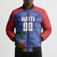 Haiti Basketball Custom Bomber Puffer Jacket Ayiti Coat Of Arms Blue Sporty Style