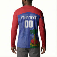 Haiti Basketball Custom Button Sweatshirt Ayiti Coat Of Arms Blue Sporty Style