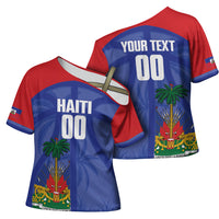 Haiti Basketball Custom Cross Shoulder Shirt Ayiti Coat Of Arms Blue Sporty Style