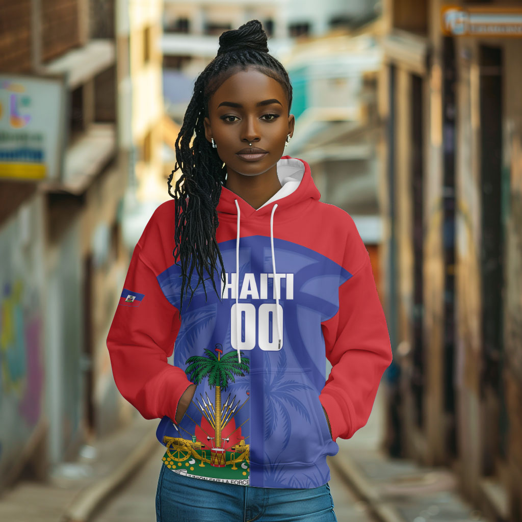 Haiti Basketball Custom Hoodie Ayiti Coat Of Arms Blue Sporty Style