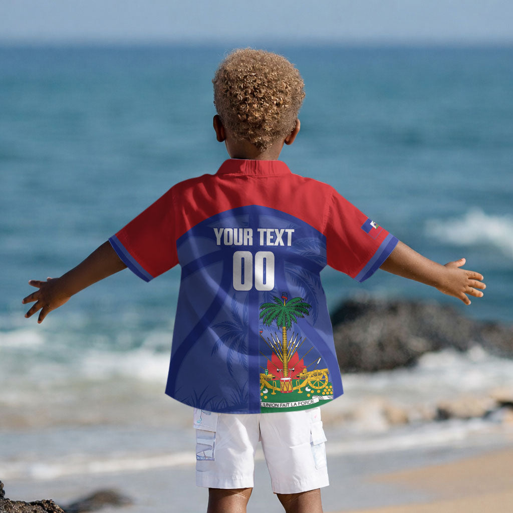 Haiti Basketball Custom Kid Hawaiian Shirt Ayiti Coat Of Arms Blue Sporty Style