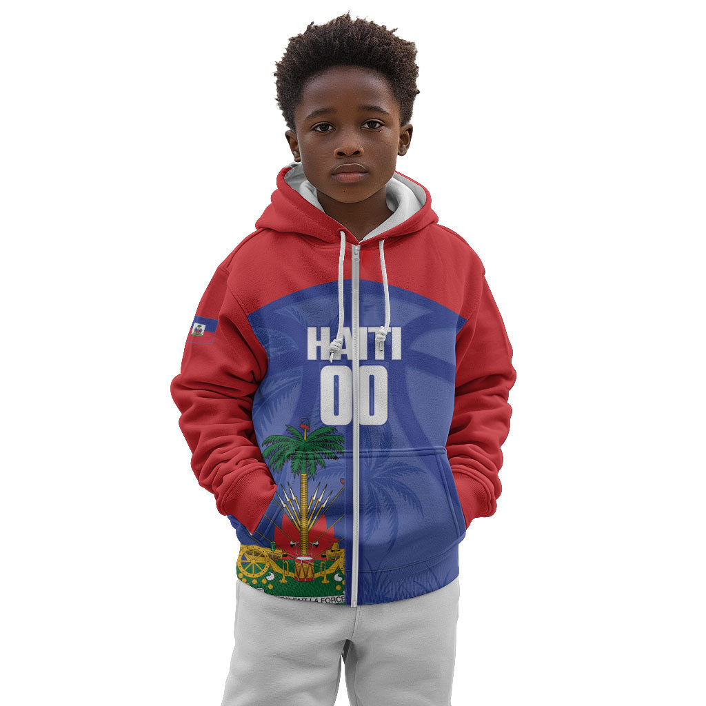 Haiti Basketball Custom Kid Hoodie Ayiti Coat Of Arms Blue Sporty Style