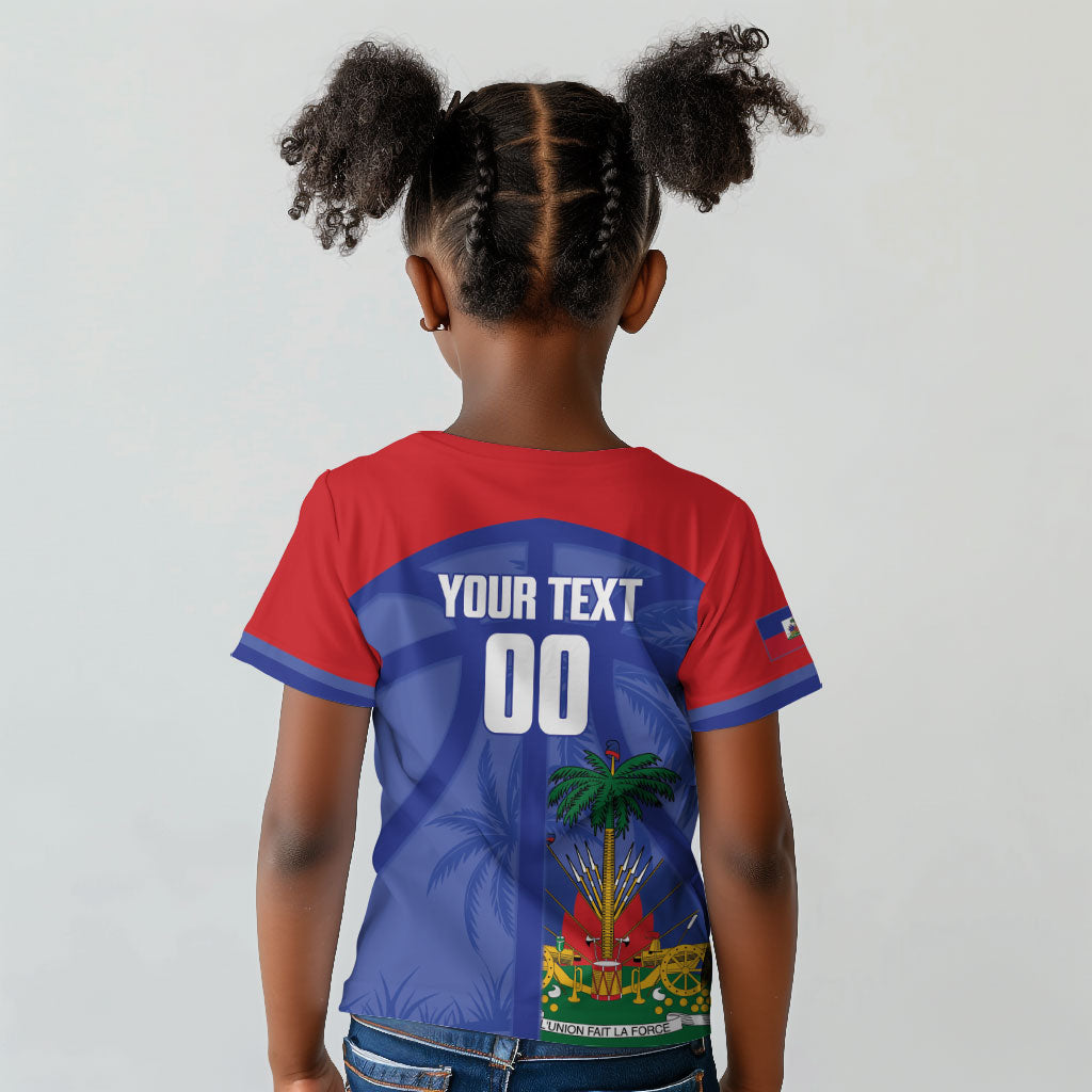 Haiti Basketball Custom Kid T shirt Ayiti Coat Of Arms Blue Sporty Style