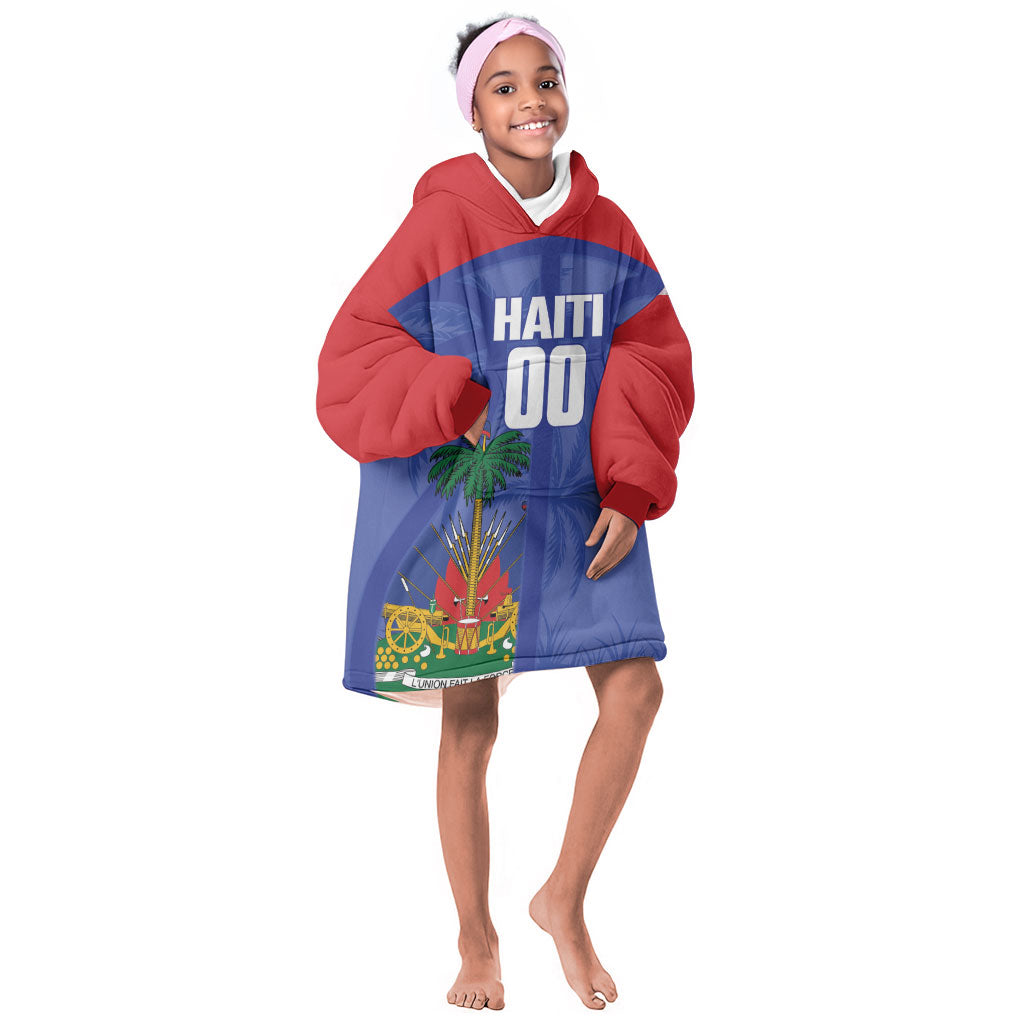 Haiti Basketball Custom Kid Wearable Blanket Hoodie Ayiti Coat Of Arms Blue Sporty Style