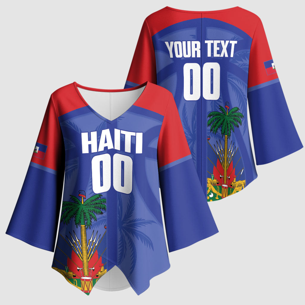 Haiti Basketball Custom Kimono Sleeve Blouse Ayiti Coat Of Arms Blue Sporty Style