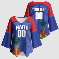 Haiti Basketball Custom Kimono Sleeve Blouse Ayiti Coat Of Arms Blue Sporty Style