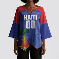 Haiti Basketball Custom Kimono Sleeve Blouse Ayiti Coat Of Arms Blue Sporty Style