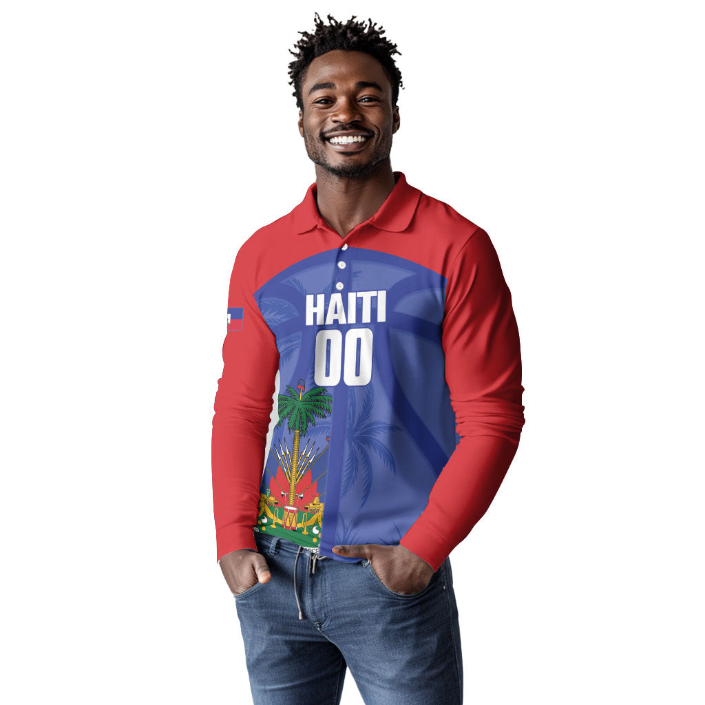 Haiti Basketball Custom Long Sleeve Polo Shirt Ayiti Coat Of Arms Blue Sporty Style