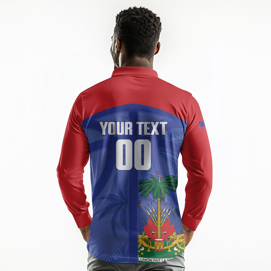 Haiti Basketball Custom Long Sleeve Polo Shirt Ayiti Coat Of Arms Blue Sporty Style
