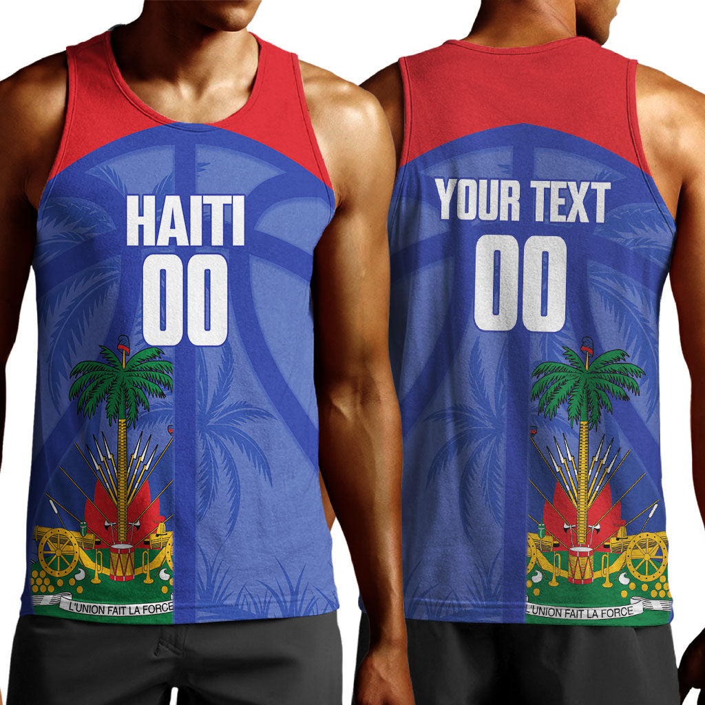Haiti Basketball Custom Men Tank Top Ayiti Coat Of Arms Blue Sporty Style