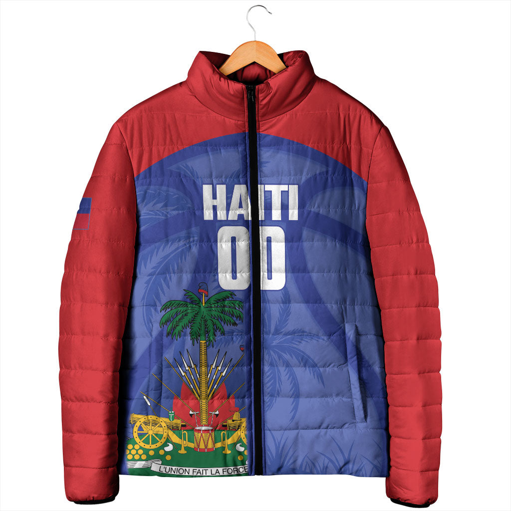Haiti Basketball Custom Padded Jacket Ayiti Coat Of Arms Blue Sporty Style