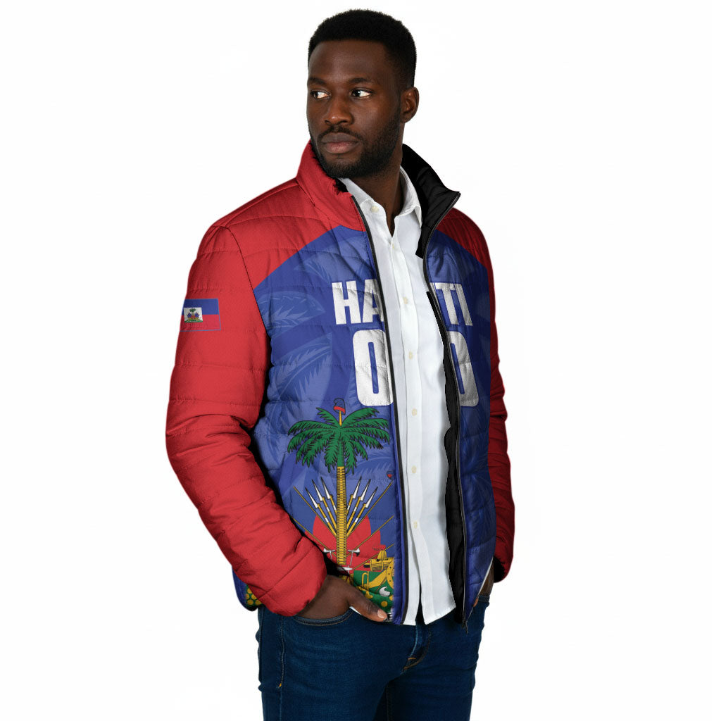 Haiti Basketball Custom Padded Jacket Ayiti Coat Of Arms Blue Sporty Style