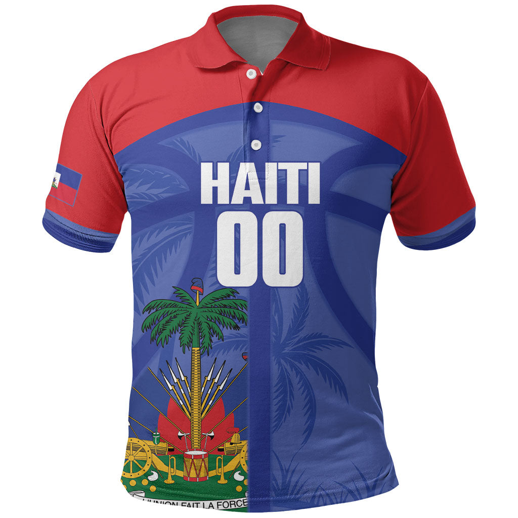 Haiti Basketball Custom Polo Shirt Ayiti Coat Of Arms Blue Sporty Style