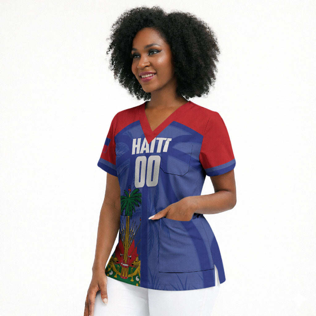 Haiti Basketball Custom Scrub Top Ayiti Coat Of Arms Blue Sporty Style