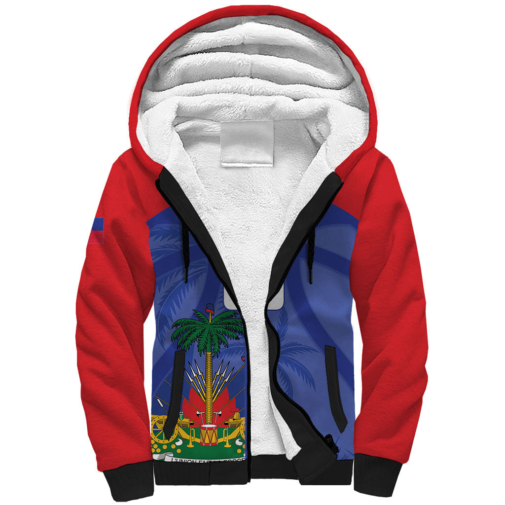 Haiti Basketball Custom Sherpa Hoodie Ayiti Coat Of Arms Blue Sporty Style